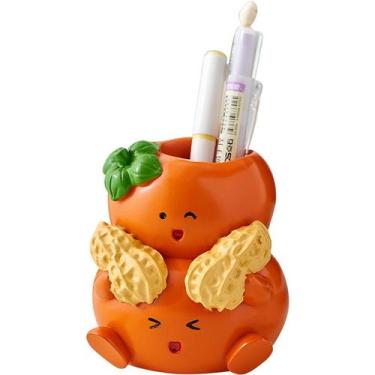 Imagem de Porta-canetas Creative Resin Orange Cartoon com decoração de amendoim 