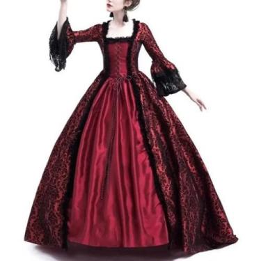 Imagem de Vestido Maxi Gótico Vintage Feminino Com Decote Quadrado E Mangas Flar