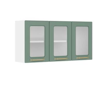 Imagem de Armário Aéreo Aço 3 Portas de Vidro Colors Bertolini, Verde/Branco