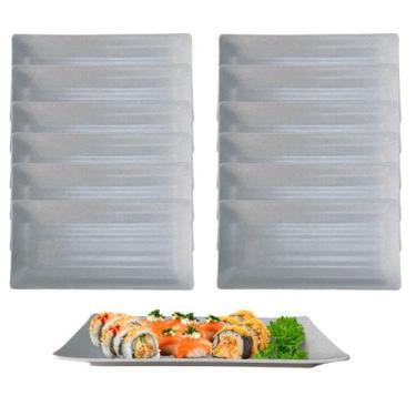 Imagem de 12 Travessas Retangular Petisqueira em Melamina pra Servir 30cm - Lyor