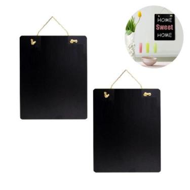Imagem de 2 Quadro Lousa Retangular Madeira Porta Recados Decoração 30x27cm - Fl