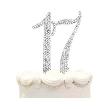 Imagem de Topo De Bolo De Metal Prateado Com Strass 16, Decoração Brilhante Para