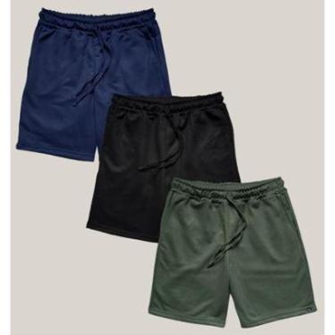 Imagem de Kit 3 Bermuda Masculina Moletom WSS Basic Preto, Verde e Azul-Masculino