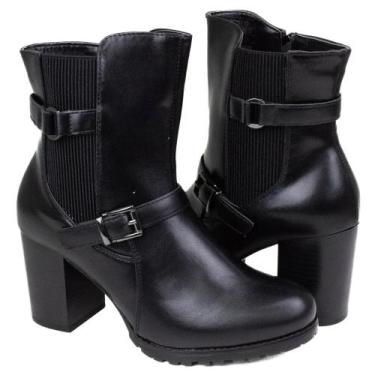 Imagem de Bota mooncity 73132 salto médio cano baixo feminina -, Preto, 36