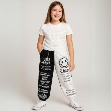 Imagem de Calça Cargo Juvenil Infantil Menino Menina Emoji Foguinho com Correnti
