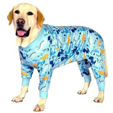 Imagem de Macacão de recuperação para cães PriPre azul dinossauro 3XL