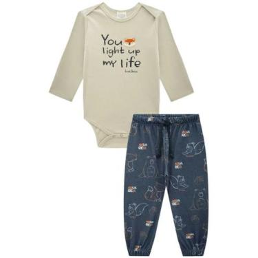 Imagem de Conjunto Menino Bebê Body em Suedine e Calça Térmica Luc.Boo, Bege, Az