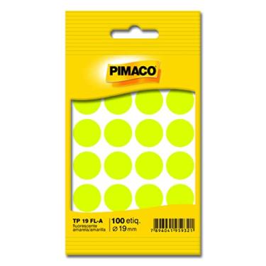 Imagem de Etiqueta Adesiva Pimaco, Multiuso TP-19FL-A, Amarelo Fluorescente, 19mm diâmetro, Envelope com 5 fls-100 etiquetas, 886607