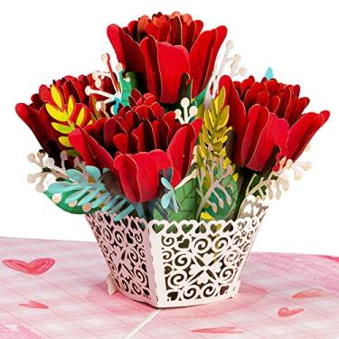 Imagem de Paper Love Cartão pop-up para Dia dos Namorados, rosas adoráveis, cartões pop-up 3D feitos à mão, para aniversário, aniversário de casamento, todas as ocasiões, 12,7 cm x 17,7 cm
