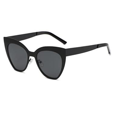 Imagem de Óculos de sol vintage branco preto olho de gato feminino luxo retrô óculos de sol feminino armação de metal óculos de condução, preto preto, tamanho único