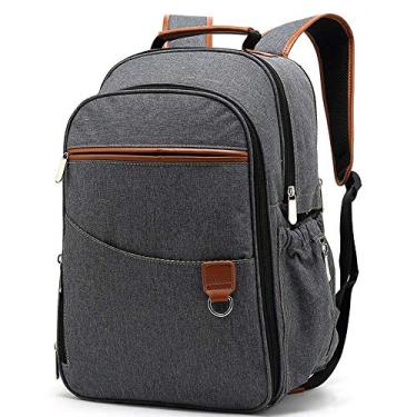 Imagem de Mochila de ombro Mochila de ombro duplo de grande capacidade Bolsa para múmia Isolamento à prova d'água Versão de atualização para materno e infantil Pacote de bolsa multifuncional, cinza claro