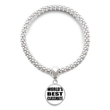 Imagem de DIYthinker World's Best Classmate Pulseira de prata com pingente ajustável