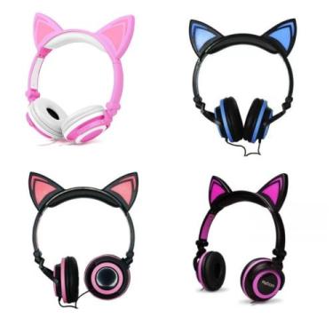 Headphone Headset Gatinho Orelha De Gato Com Led Fone De Ouvido Lt30 (Azul)