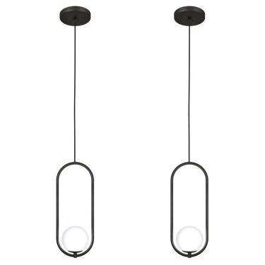 Imagem de Kit 2 Luminária Pendente Teto Lustre Arco Globo Quarto Preto