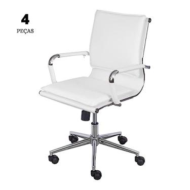 Imagem de Conjunto com 4 Cadeiras Office Soft Baixa Branca com Base Cromada Rodízio