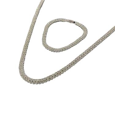 Imagem de Conjunto Corrente Colar e Pulseira Masculina Prata Italiana Riviera Dupla Ice Cravejada com Pedras de Zirconia Estilo Neymar