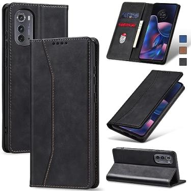 Imagem de Jasonyu Flip Carteira Capa para Motorola Edge (2022),Capinha Folio Magnética de Couro com Suporte para Cartão,Suporte para Chute - Protetora Durável de TPU à Prova de Choque para Telefone,Preto