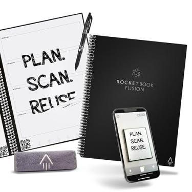 Imagem de Caderno Rocketbook reutilizável Fusion Smart – calendário, listas de tarefas e páginas de modelo de notas com 1 caneta Pilot Frixion e 1 pano de microfibra incluído – capa Infinity