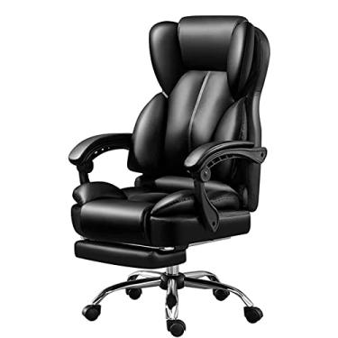 Imagem de Cadeiras de escritório em casa, cadeira de mesa, cadeira de chefe ergonômica, cadeiras ergonômicas, de couro reclináveis com apoio para os pés, preto