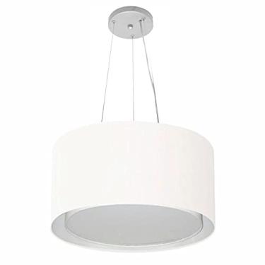 Imagem de Lustre Pendente Cilíndrico Duplo Cúpula Tecido 40x25 cm, Vivare Iluminação, Pendente4123 BR, Branco, Médio