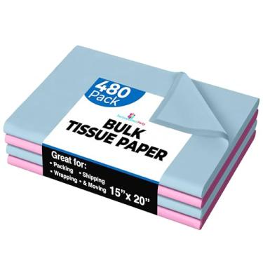 Imagem de Pacote com 480 folhas de papel de seda rosa e azul - Folhas de papel de embalagem de 38 x 50 cm - Papel de embrulho rosa - Papel de jornal para embalar, embrulhar, mover suprimentos e proteger Crown