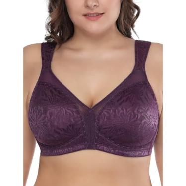 Imagem de Deyllo Sutiã Minimizador Confortável Para Mulheres Com Cobertura Total e Tamanho Grande Sem Aro e Sem Enchimento(Roxo,44B)