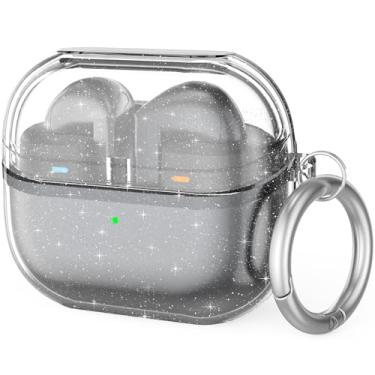 Imagem de CUBETOOU Capa transparente para Samsung Galaxy Buds 3 e Galaxy Buds 3 Pro Capa protetora de TPU macio com mosquetão (glitter transparente)