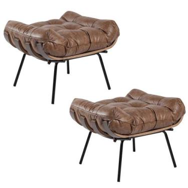 Imagem de Kit 2 Puff Decorativo Sala de Estar Costela Couro Mel G34 - Gran Belo