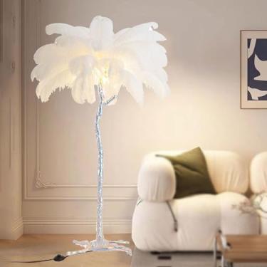 Imagem de Luminária de chão de penas, luminária de piso moderna de penas de avestruz lâmpada de piso regulável por LED, luminária de chão decorativa para quarto e sala de estar, luminária de chão de penas de