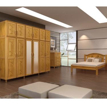 Imagem de Quarto de Casal Grécia: Guarda-Roupa 12 Portas c/ Espelho Cama Cômoda 6 Gavetas Madeira Pinus Freijó - Cavazotto