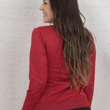 Imagem de Blusa de Frio Tricot Básica Gola V Feminina Elastano Manga Longa - Mod