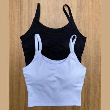 Imagem de Kit 2 Cropped Feminino com Bojo Top Alcinha - Mitti, Preto, Branco, G