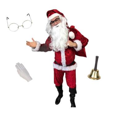 Imagem de Fantasia Natal Roupa Papai Noel Adulto Veludo Molhado Completo c/ 10 Peças