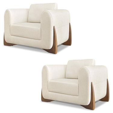 Imagem de Poltrona Para Sala Base De Madeira Kit 2 Izzy S06 Linho Natural - Mpozenato