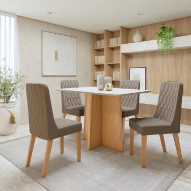 Imagem de Conjunto Sala de Jantar Tampo MDF com 4 Cadeiras  Amêndoa Clean/Off White/Bege