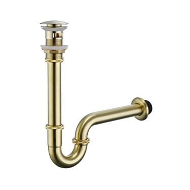 Imagem de Segistan Conjunto Completo De Rolha Em Formato U Para Pia Banheiro, Altura Ajustável, Sifão Garrafas 1-1/4, P Com Transbordamento, Padrão Geral Eua/Ca, Ouro Escovado