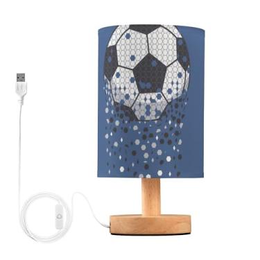 Imagem de YYZZH Luminária De Mesa Com Bola Futebol Brilhante, Design Esportivo Americano, Cabeceira Base Madeira, Abajur Tecido, Para Sala Estar, Quarto, Escritório Infantil