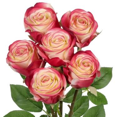 Imagem de Briful Flores artificiais de rosas – 6 peças de flores de seda rosa vermelha branca de 48 cm com hastes longas, buquê de rosas falsas realistas para arranjos de casamento faça você mesmo, vaso de mesa