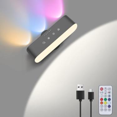 Imagem de KEIWRLIGHT Luminária De Parede Led Com Retroiluminação Rgb, Luzes Montadas, Alimentadas Por Bateria Recarregável, Lâmpada 5 Níveis Brilho E 3 Cores, Rotação 360°, Luz Magnética Sem Fio Para Quarto S