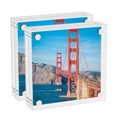 Imagem de RPSENNA Mini porta-retratos de 7,6 x 7,6 cm, moldura magnética acrílica para cartões fotográficos, 20 mm de espessura, dupla face, para cartões, fotos, escritório, decoração de casa, 2 peças