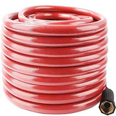 Imagem de Mangueira de jardim Solution4Patio Homes sem dobradiça 5/8 pol. x Mangueira de água vermelha de 30 metros, sem vazamento, resistente, acessórios de latão de 12 anos, sem DOP, ecológica.