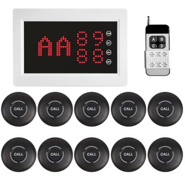 Imagem de Sistema de chamada sem fio, sistema de pager, restaurante, pager, cuidador, alerta para enfermeira paciente, com 1 número de exibição e 10 botões de chamada à prova d'água para idosos clínicas de