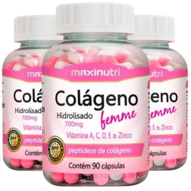 Imagem de KIT 3X Colágeno Hidrolisado Femme + Vitaminas A, C, D, E e Zinco 90 cá