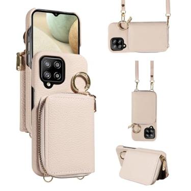 Imagem de Furiet Capa carteira para Samsung Galaxy A22 4G 6,4 polegadas com fivela de alça de ombro, bolsa de órgão com zíper de couro PU, suporte para cartão de crédito, capa de telefone para M32 M22 F22 A 22