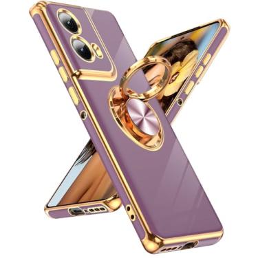 Imagem de LeYi Capa Para Motorola Moto Edge 5G 2024: 【Não Compatível Com 50/G 2024】 Suporte De Anel Giratório 360°, Protetora Banhada A Ouro Rosa, Roxa