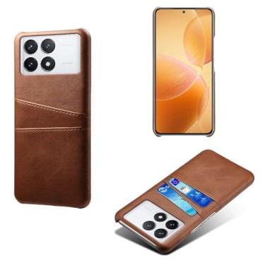 Imagem de Capas Compatível com Xiaomi Redmi K70 PRO,Caso de couro PU-Tampa de telefone a prova de choque com 2 slots de cartão,Proteção anti-impressão digital e anti-gota-Brown
