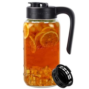 Imagem de Spreccio Jarro Mason com filtro de chá, jarro de vidro hermético e à prova de vazamento com tampa, frasco de chá solar de 1,8 g para exterior, perfeito para chá de sol, limonada e chá gelado