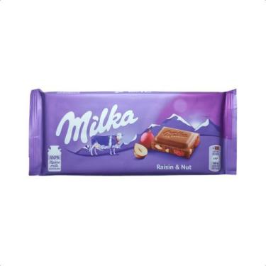 Imagem de Chocolate ao leite com passas e avelã Milka 90g Importado