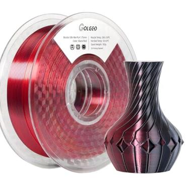 Imagem de GolGeo Filamento Pla Para Impressora 3D, Preto, Vermelho, Seda, Duas Cores, Filamento, De Coextrusão Brilhante, Mudança Cor Por Polegada, 1,75 Mm +/- 0,02 Mm, 1 Kg/2,2 Lb