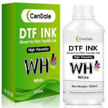 Imagem de CenDale Tinta branca DTF 500 ml - Tinta de transferência DTF de viscosidade 3.0-5.0 cP atualizada para filme DTF, tinta recarregada para impressoras DTF ET-8550 XP-15000 L1800 L805 R1390 R2400